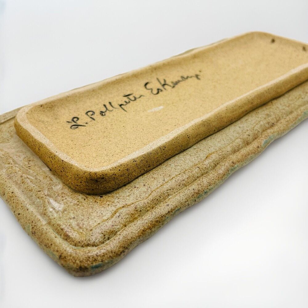 Laurie Pollpeter Eskenazi Ceramic Stoneware Tray Hand Painted Quilted Trinket - Picture 8 of 9